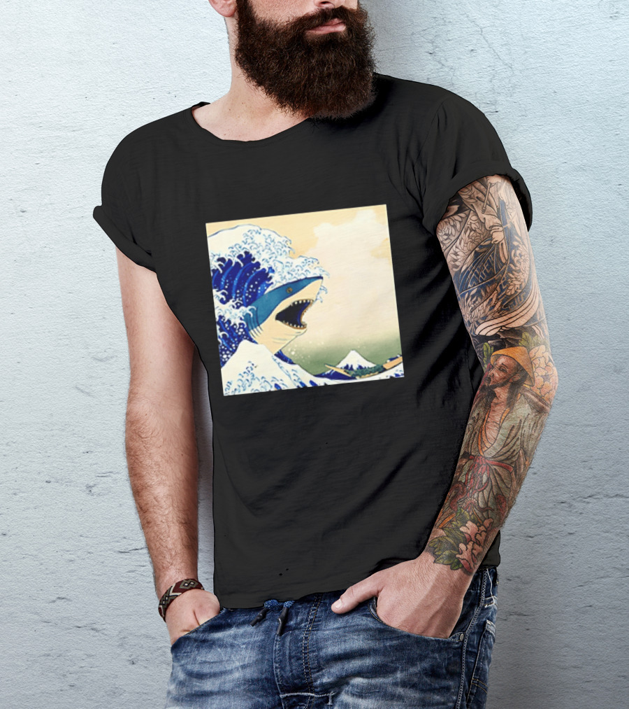 The Great Wave Off Kanagawa Sharks Fusion Art Japan Ukiyo E T-Shirt