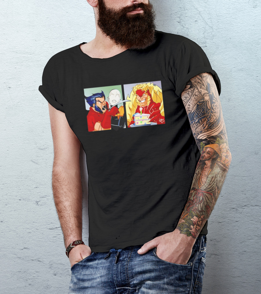 Wolverine And Morph Shouting At Sabretooth Birthday Cake Meme T-Shirt