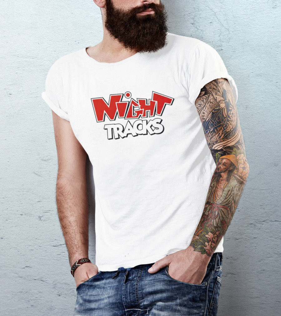 Night Tracks Retro Cartoon Style Bold Red And Black T-Shirt