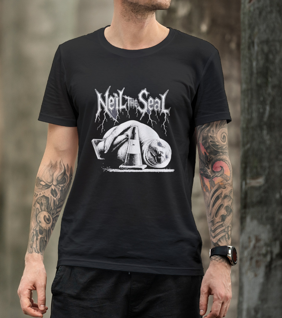 Neil The Seal Heavy Metal Gothic Animal 2026 With Traffic Cone Electric Guitar T-Shirt