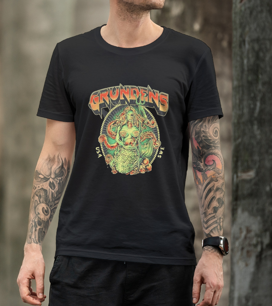 Grundens Undead Mermaid Holding Skull USA SWE Since 1926 T-Shirt