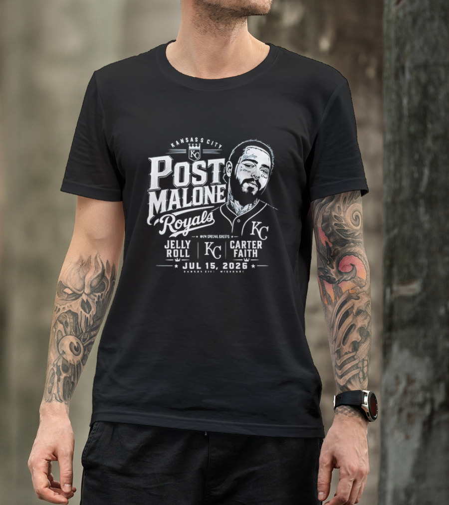 Post Malone Kansas City Royals Concert Jelly Roll Carter Faith KC 2023 T-Shirt