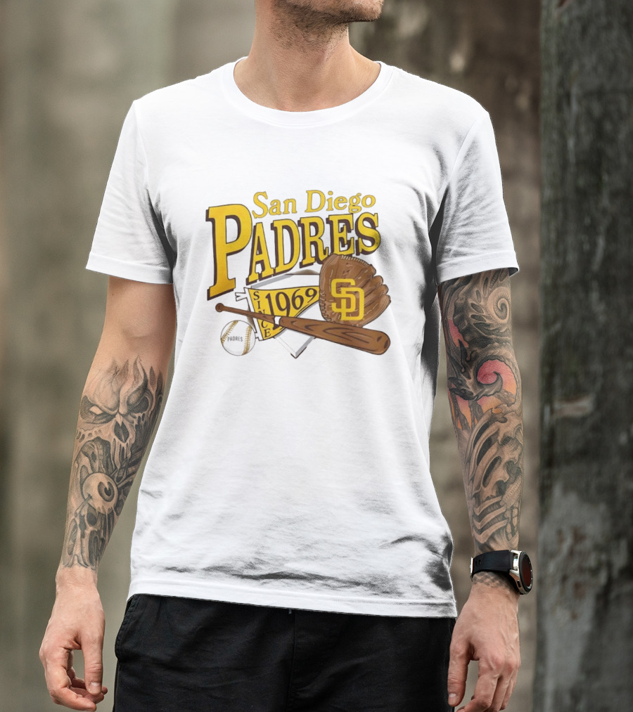 San Diego Padres Baseball Glove Bat Ball Since 1969 T-Shirt