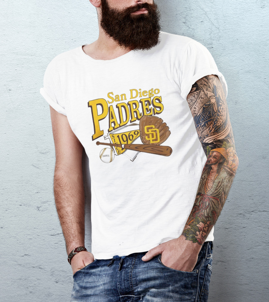 San Diego Padres Baseball Glove Bat Ball Since 1969 T-Shirt