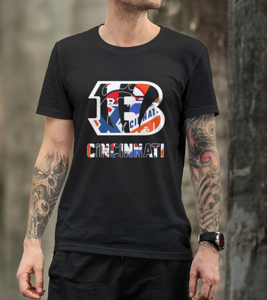 Cincinnati Bengals Reds Bearcats FC Musketeers Sports Logo Mashup T-Shirt