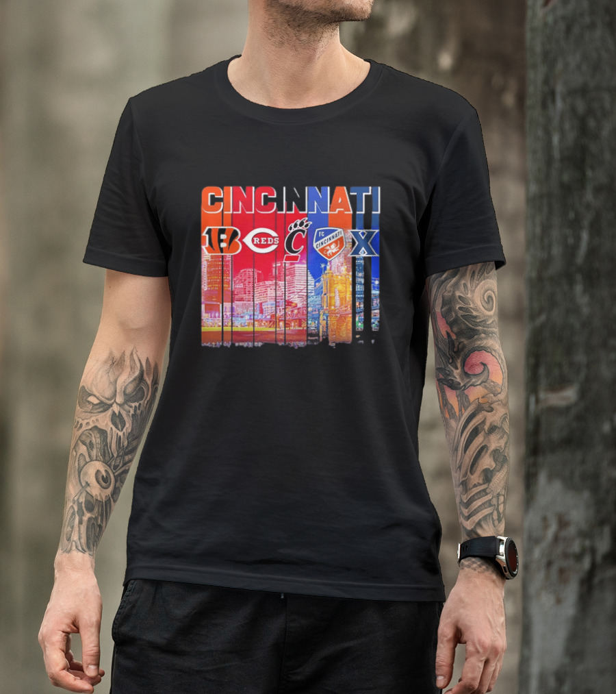 Cincinnati Bengals Reds Bearcats FC Xavier Skyline T-Shirt