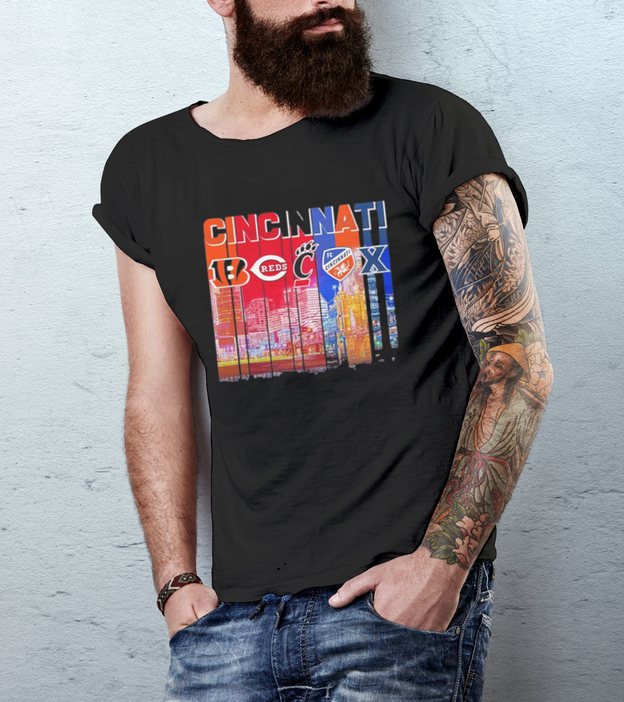 Cincinnati Bengals Reds Bearcats FC Xavier Skyline T-Shirt