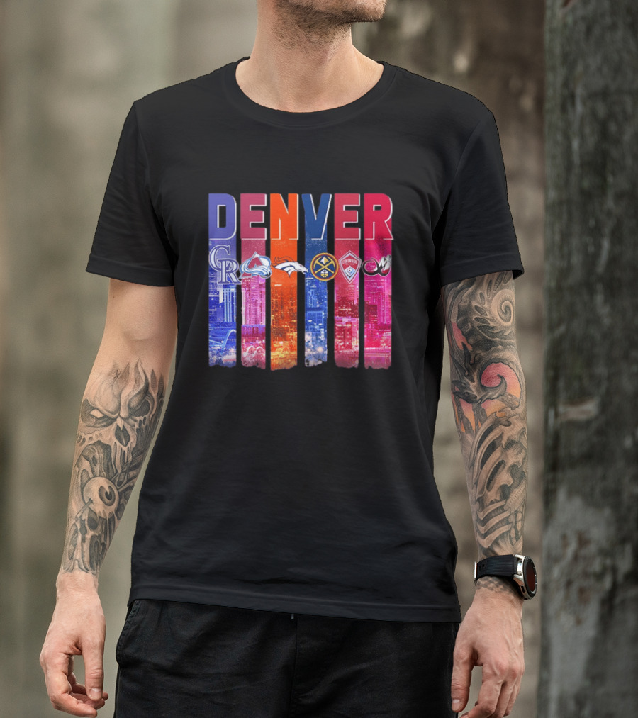 Denver Broncos Nuggets Rockies Avalanche Rapids Pioneers Skyline T-Shirt