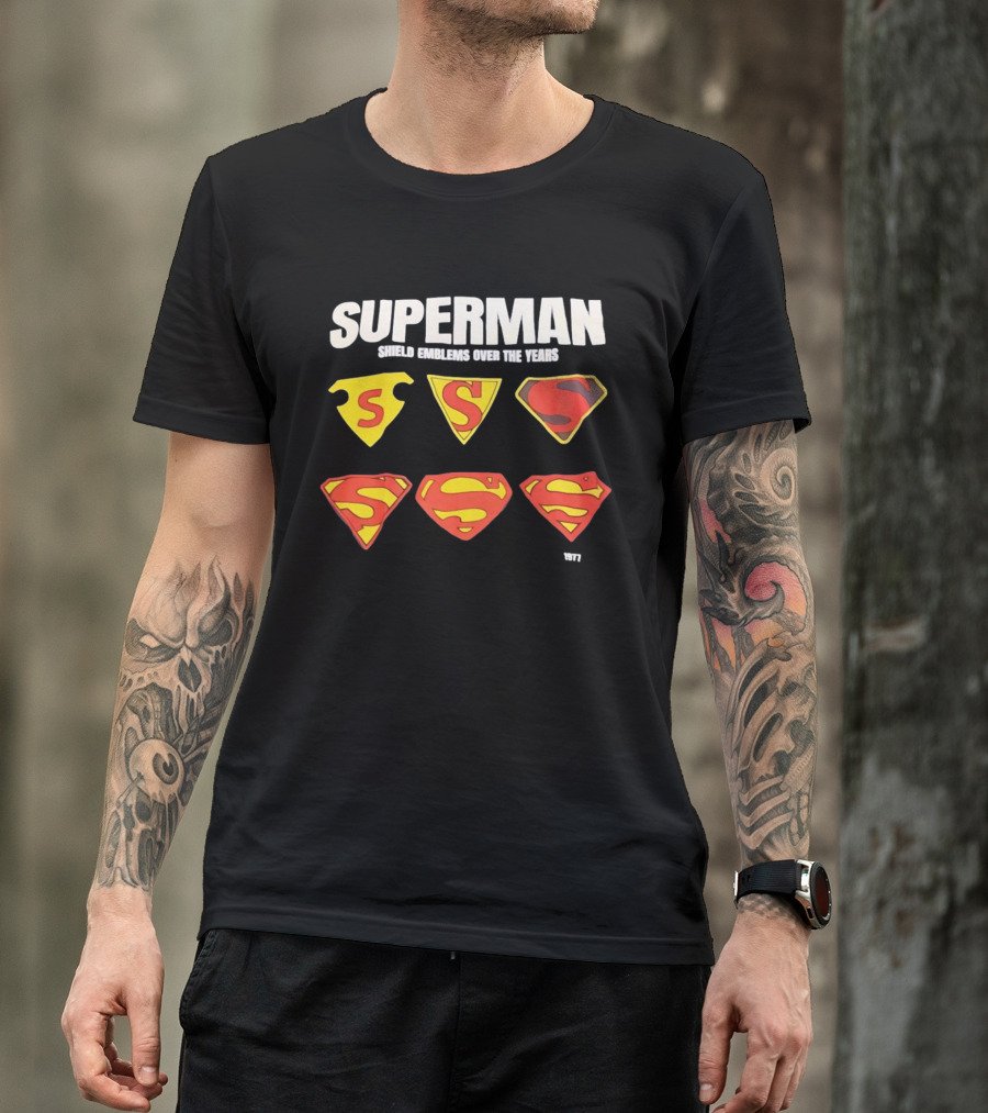 Superman Shield Emblems Over The Years Evolution 1938 To 1977 T-Shirt