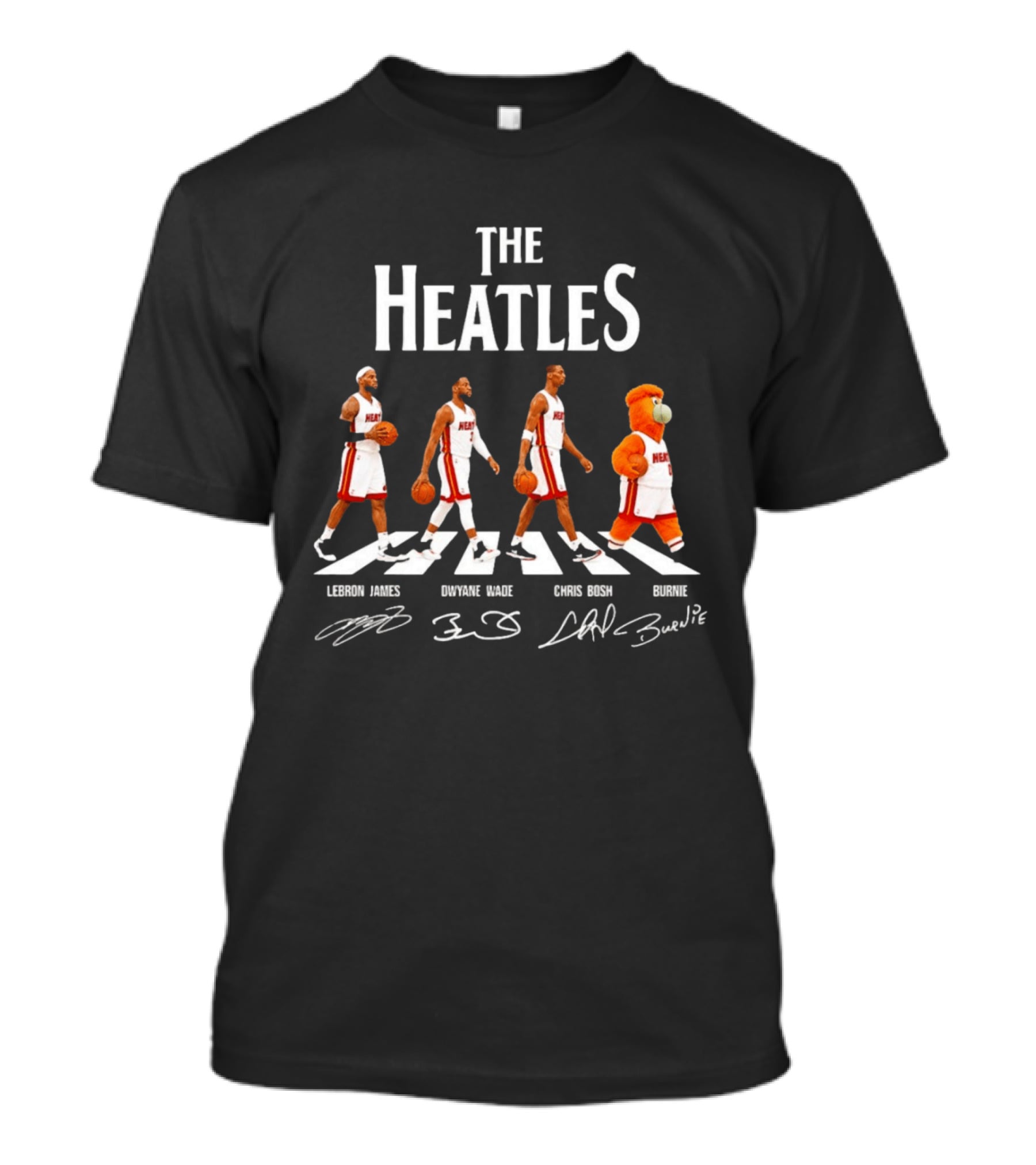 The Heatles Miami Heat Abbey Road LeBron James Dwyane Wade Chris Bosh Burnie NBA Legends T-Shirt