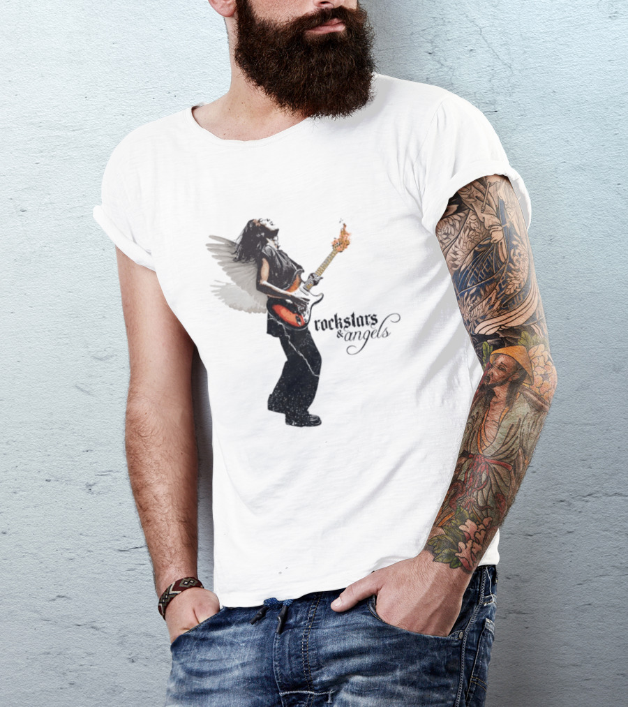 Angel Guitarist With Fiery Rockstars And Angels T-Shirt