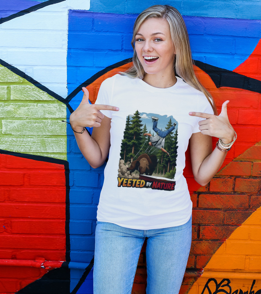 Bison Tossing Tourist Adventure Yeeted By Nature Comedy T-Shirt