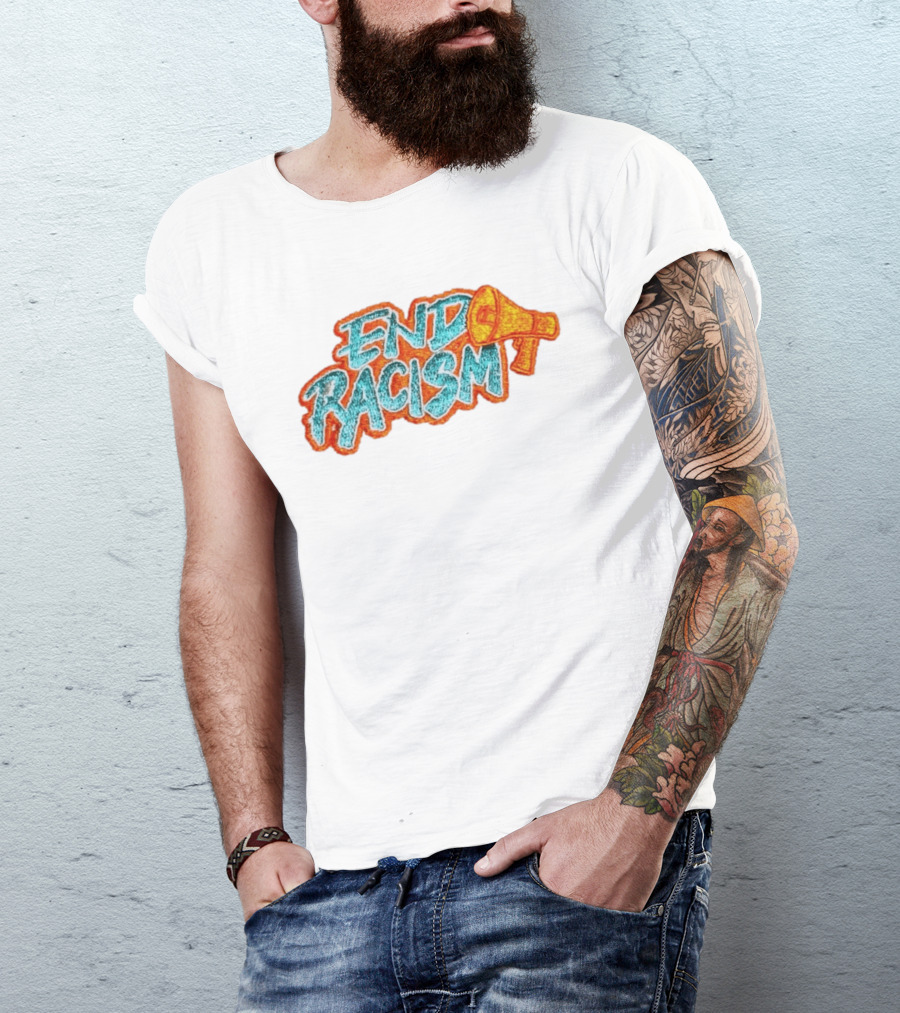 End Racism Embroidered Iron On Patch With Megaphone Applique T-Shirt
