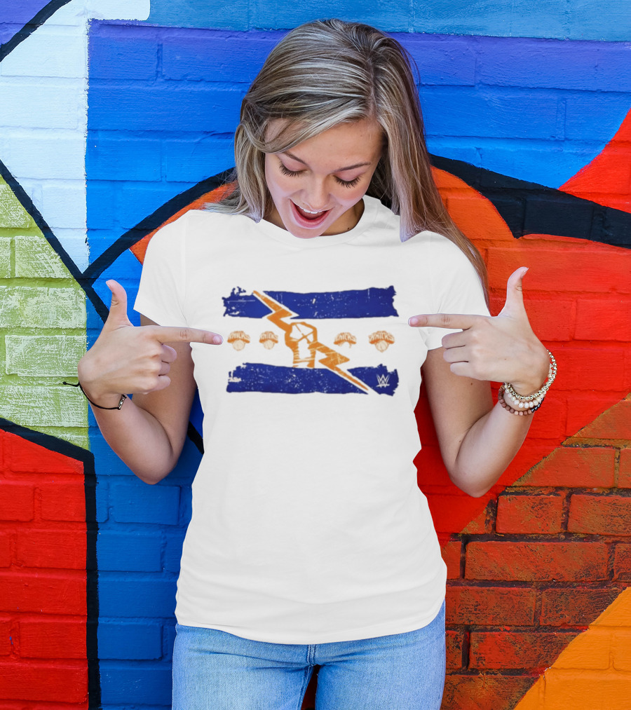 New York Knicks WWE Best In The World Distressed Blue Lightning Bolt Knicks Basketball T-Shirt