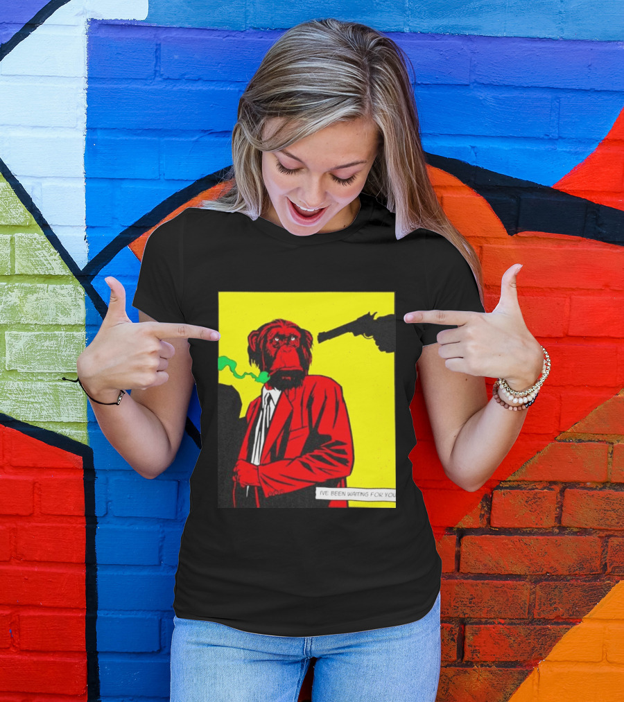 Chimpanzee Hitman Smoking Scene I've Been Waiting For You T-Shirt