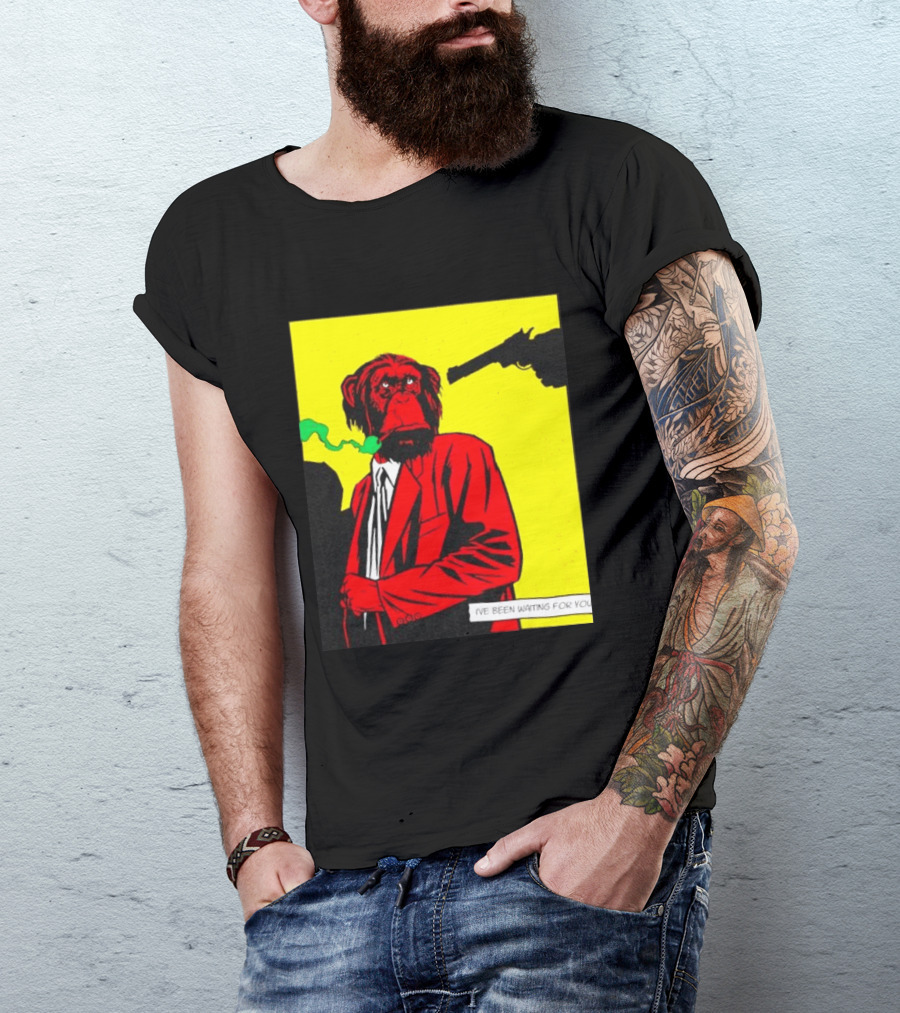 Chimpanzee Hitman Smoking Scene I've Been Waiting For You T-Shirt