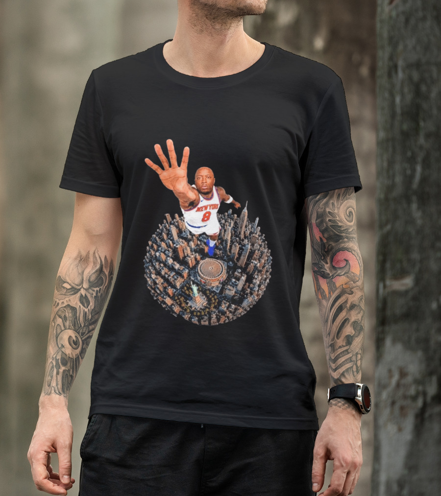 New York Basketball Player Over Cityscape Statue At Madison Square Garden T-Shirt