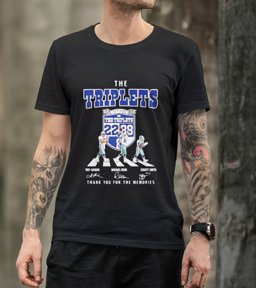 Troy Aikman Michael Irvin Emmitt Smith Dallas Cowboys The Triplets Est 1990 Thank You For The Memories T-Shirt