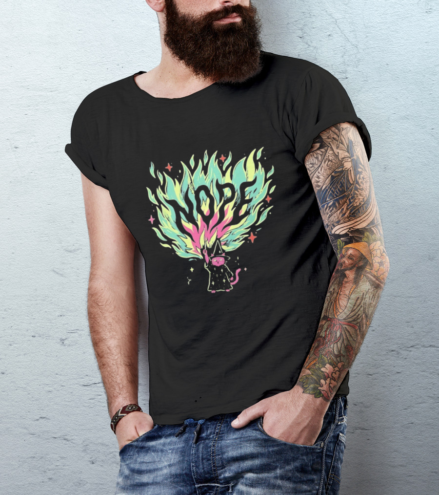 NOPE Wizard Cat Fire Magic Spell Casting Mystical Fantasy Kitten T-Shirt