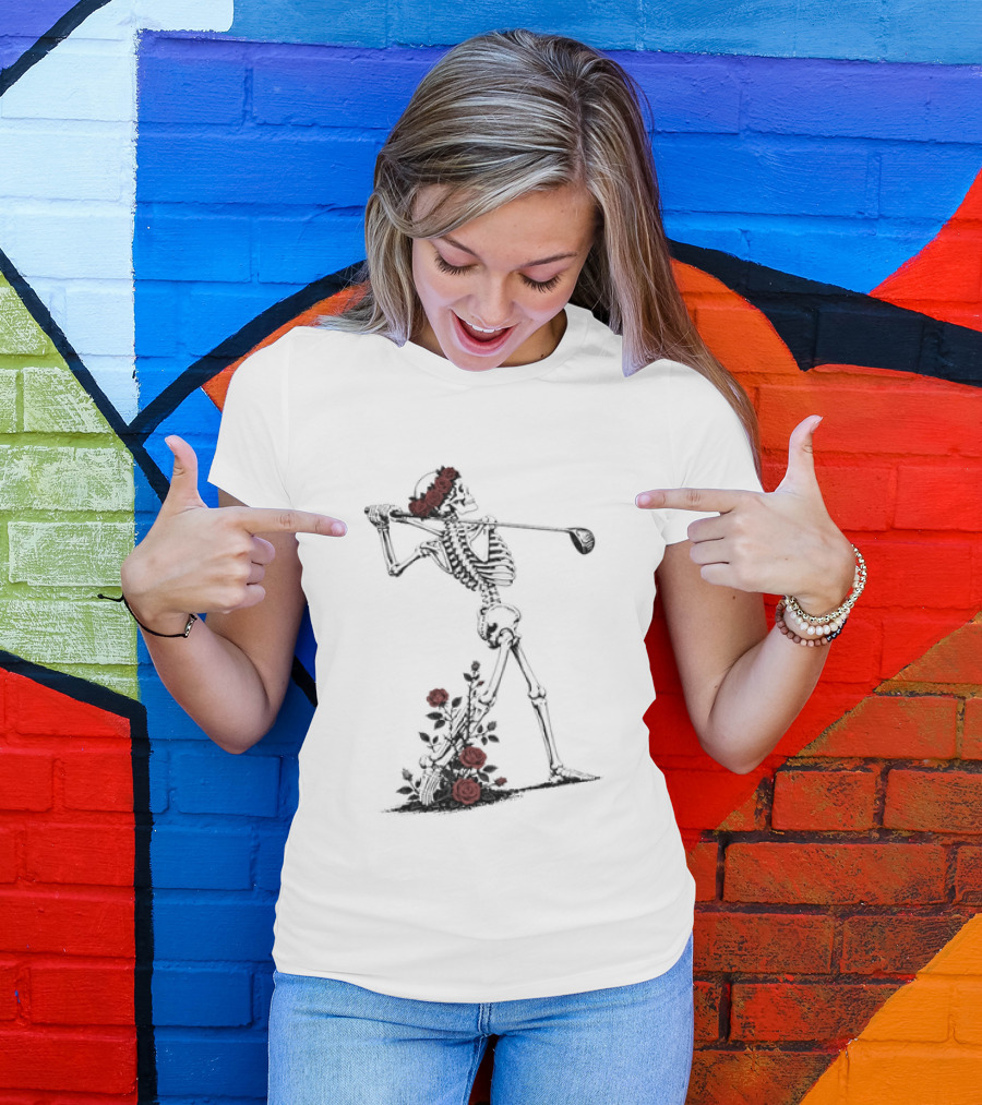 Grateful Dead Skeleton Golfer With Roses And Golf Club T-Shirt