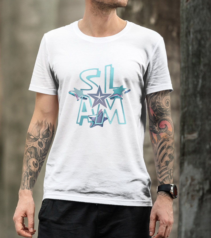 Slam Holographic Star Aqua And Purple Accents T-Shirt