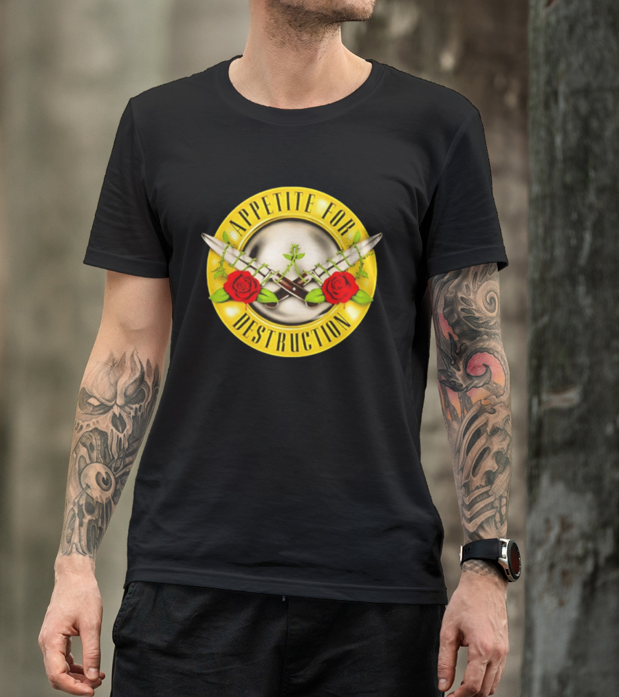 Appetite For Destruction Guns N Roses Band Rock Music Album Cover Roses And Bullets T-Shirt