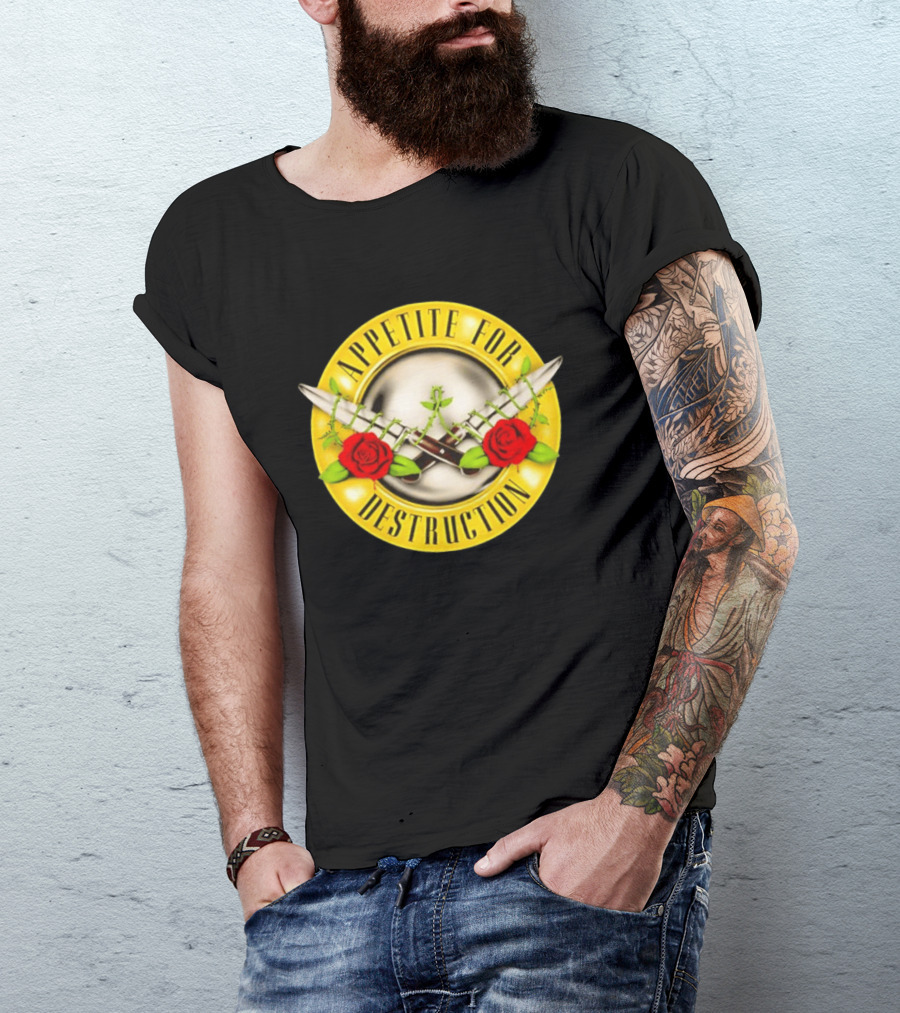 Appetite For Destruction Guns N Roses Band Rock Music Album Cover Roses And Bullets T-Shirt