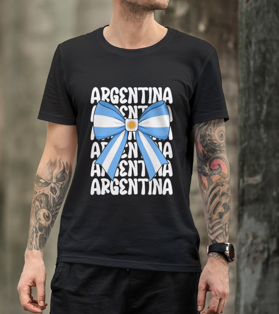 Argentina Flag Blue And White Bow Ribbon T-Shirt