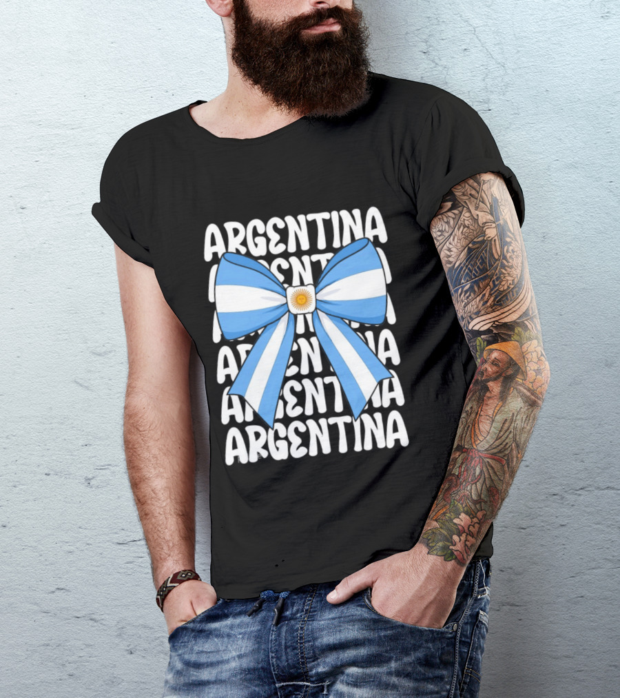 Argentina Flag Blue And White Bow Ribbon T-Shirt