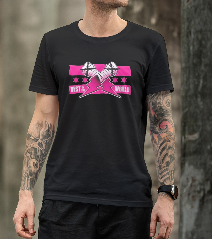Best In The World CM Punk Crossed Bandaged Fists Lightning Bolt Stars T-Shirt