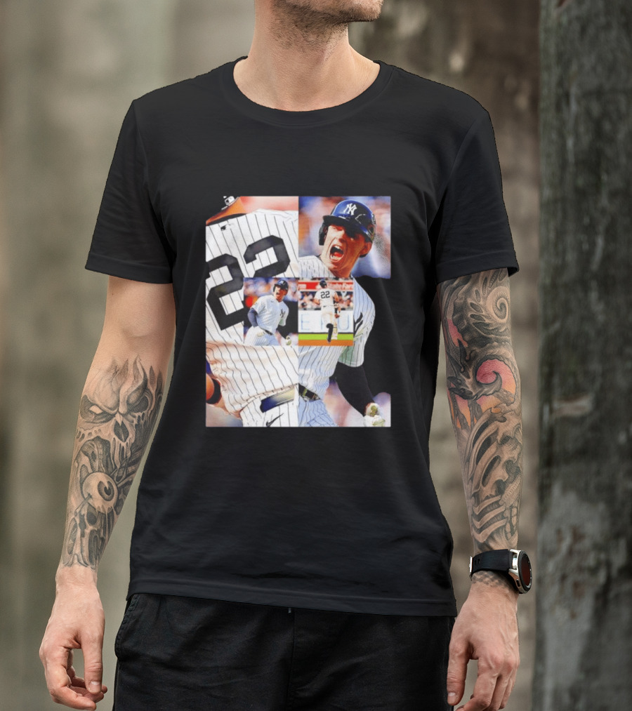 Harrison Bader No 22 Yankees Pinstripe Collage With Action Shots T-Shirt