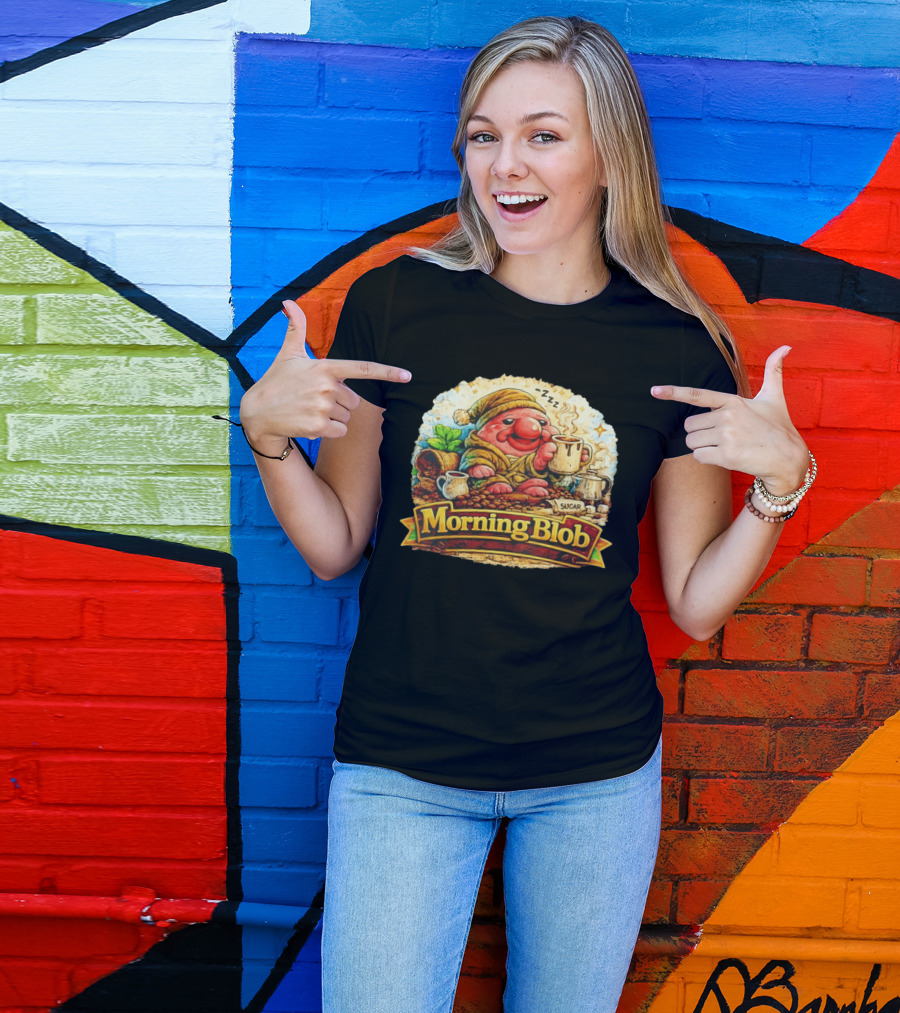 Cozy Morning Blob Coffee Drinker Sugar Delight Relaxation T-Shirt