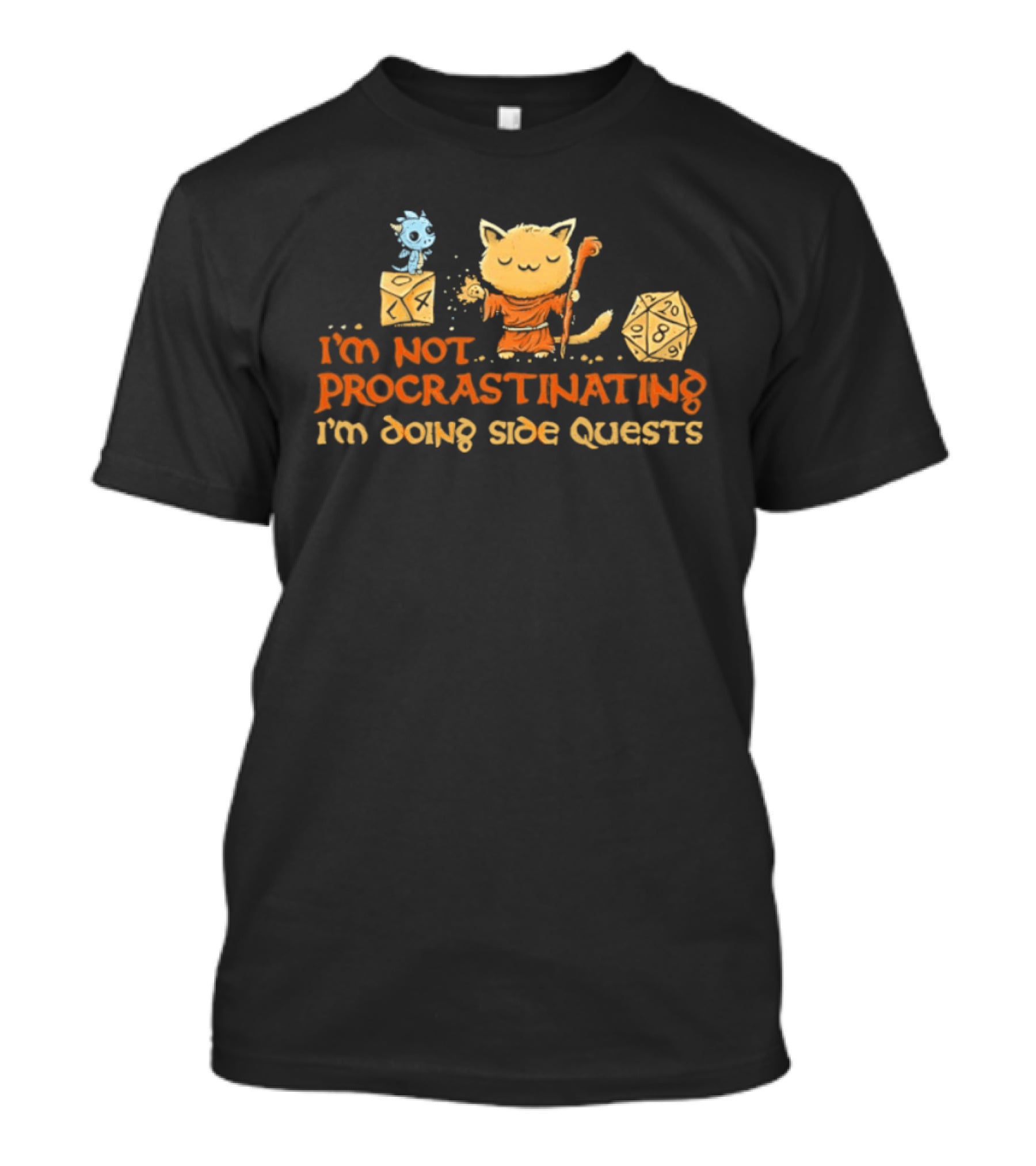 I'm Not Procrastinating I'm Doing Side Quests Cat Wizard Magic Adventure T-Shirt
