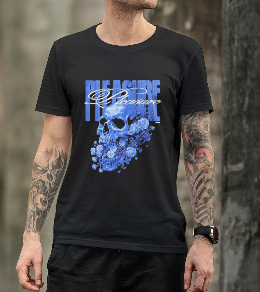 Pleasure Skull Roses Gothic Floral Blue T-Shirt