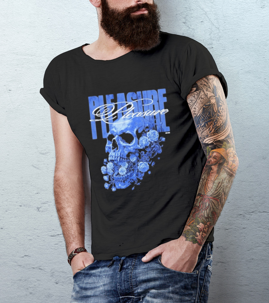 Pleasure Skull Roses Gothic Floral Blue T-Shirt