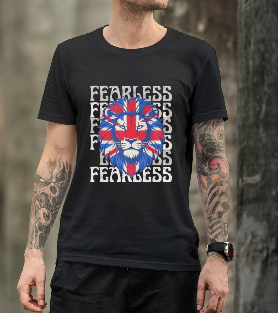 Fearless Union Jack Lion British Flag Pride T-Shirt