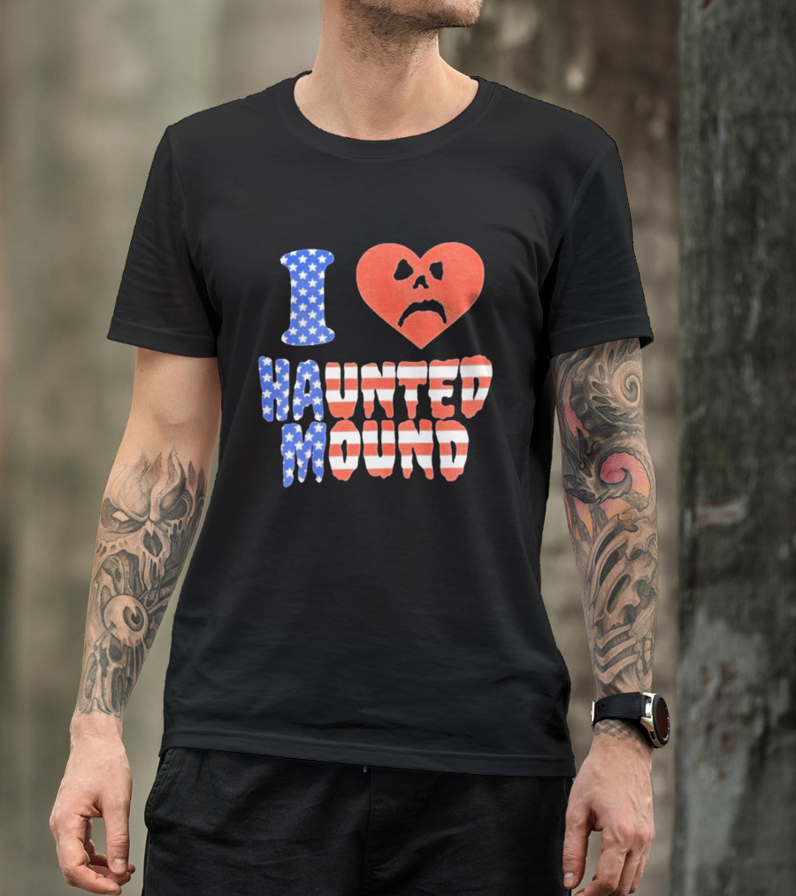 I Heart Haunted Mound USA American Flag Skull T-Shirt