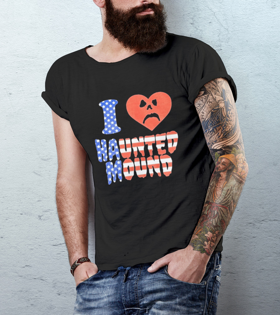 I Heart Haunted Mound USA American Flag Skull T-Shirt
