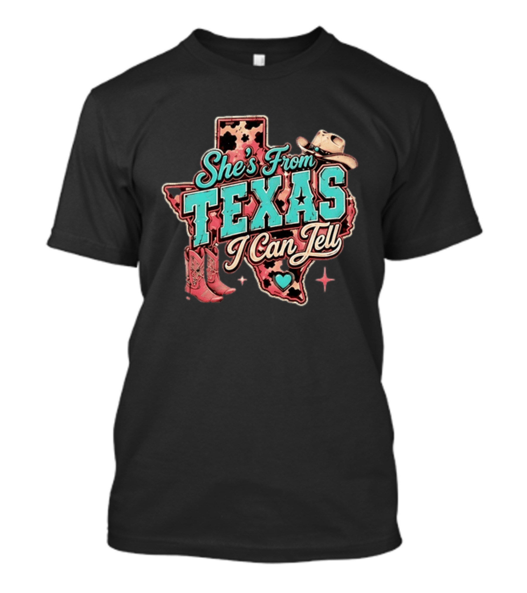 She’s From Texas I Can Tell Cowboy Boots Hat Leopard T-Shirt