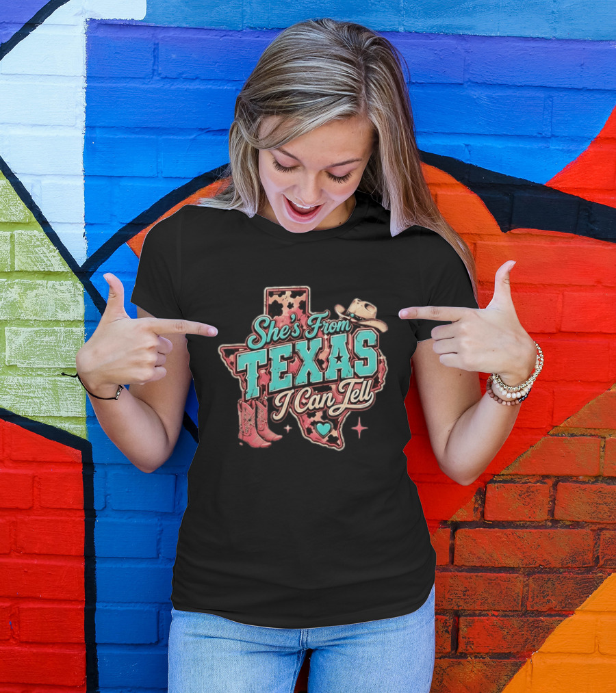 She’s From Texas I Can Tell Cowboy Boots Hat Leopard T-Shirt