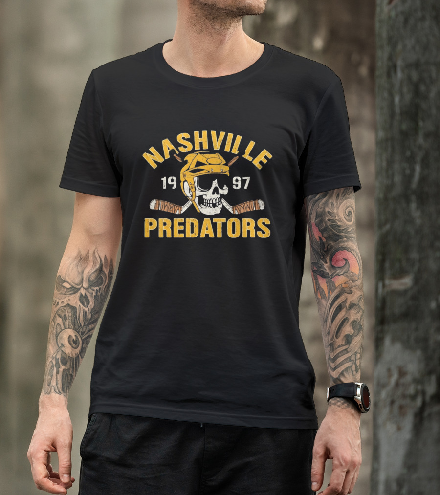 Nashville Predators Skull Hockey Helmet 1997 T-Shirt