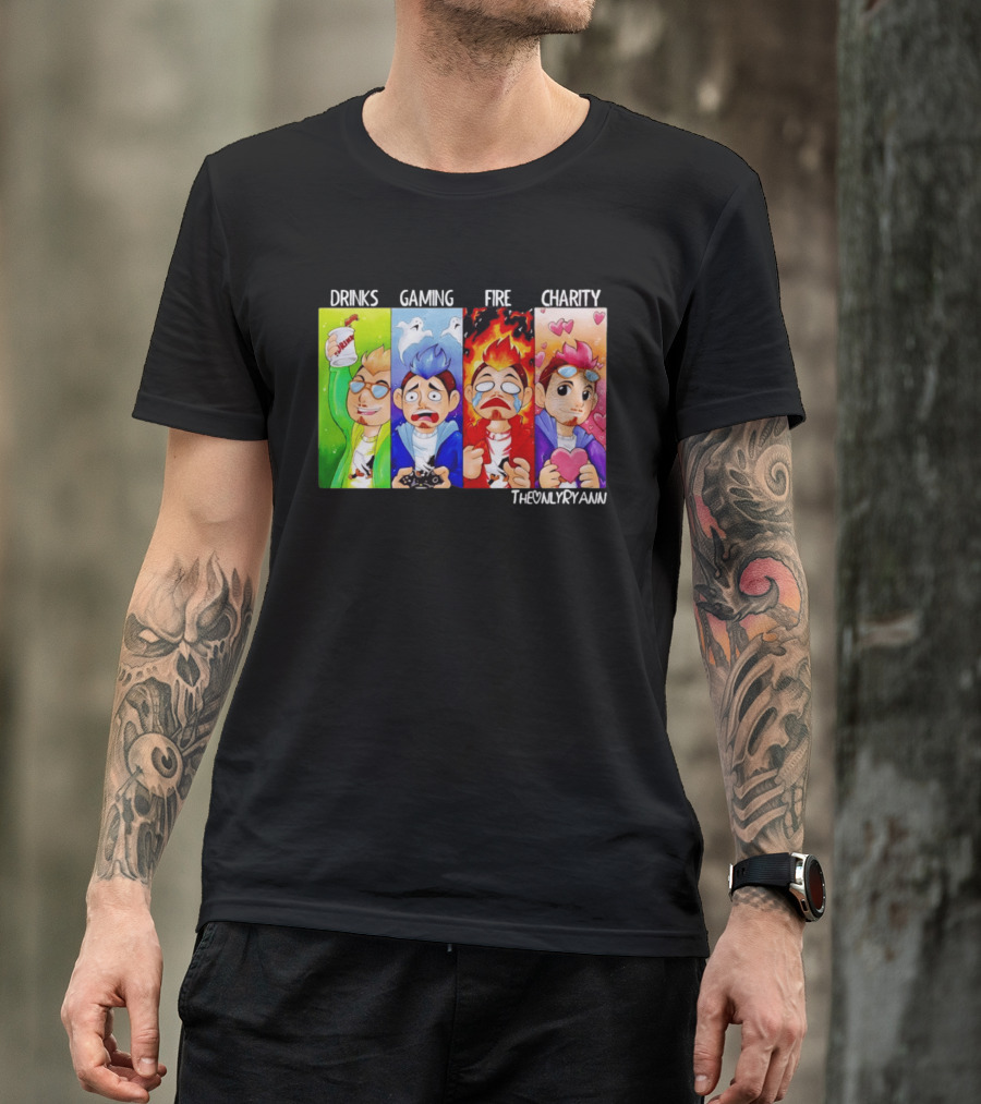 TheOnlyRyann Drinks Gaming Fire Charity Panel T-Shirt