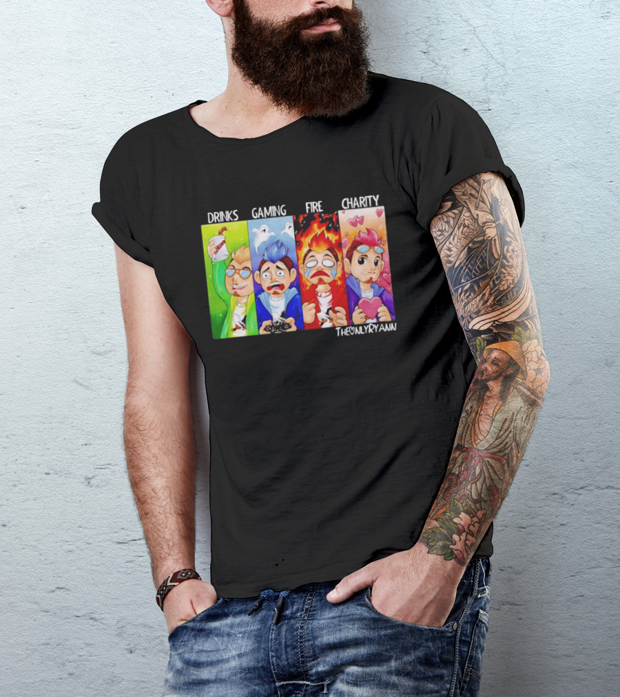 TheOnlyRyann Drinks Gaming Fire Charity Panel T-Shirt