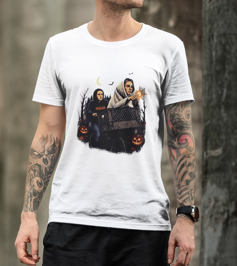 Caitlin Clark Stranger Things Indiana Halloween Bicycle Moon Pumpkin Glow Finger T-Shirt
