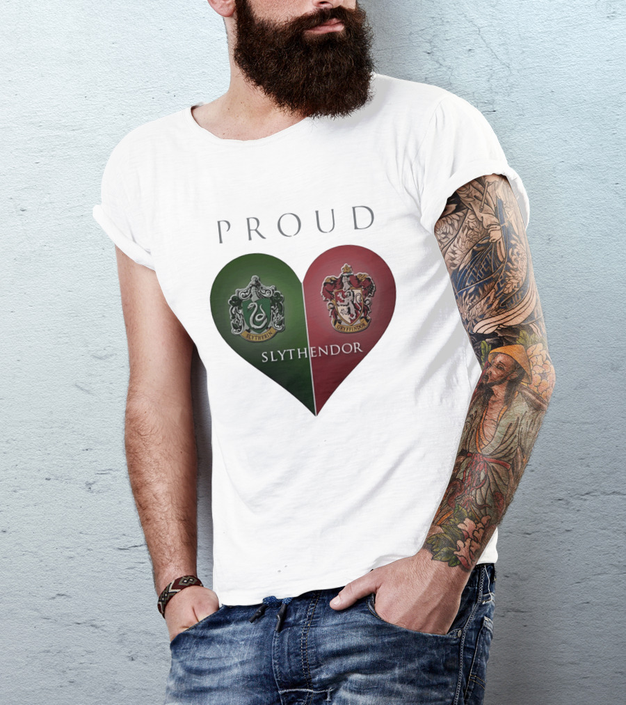 Proud Slythendor Heart Slytherin Gryffindor Crest Combination T-Shirt