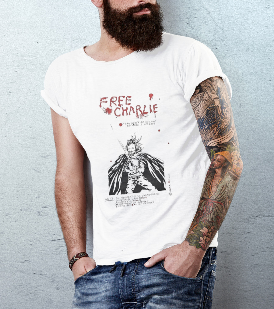 Free Charlie I Am Love Protest Black Humor 1969 T-Shirt