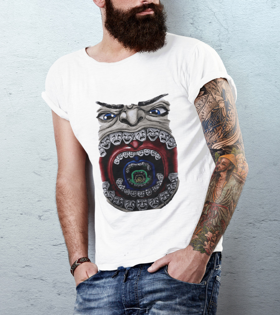 Surreal Face Theater Masks Mouth Optical Illusion T-Shirt