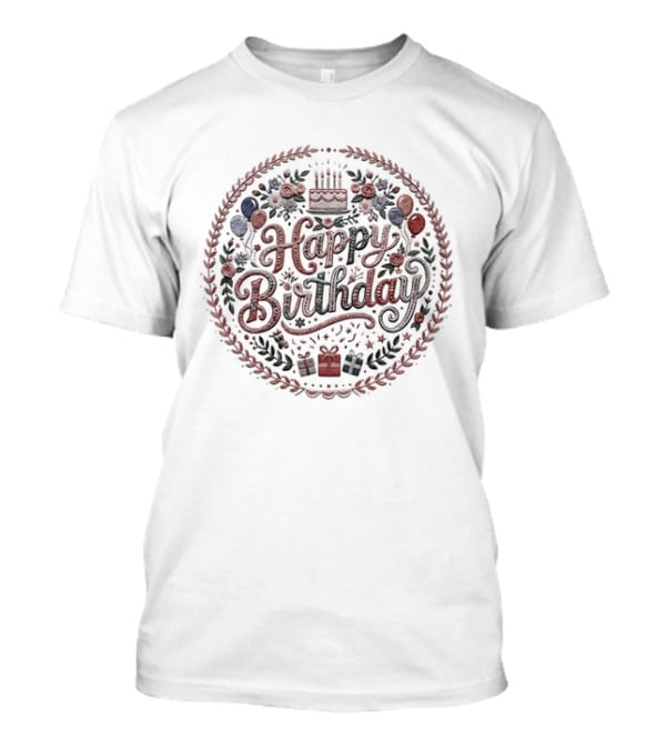 Happy Birthday Cake Balloons Wreath Celebration T-Shirt