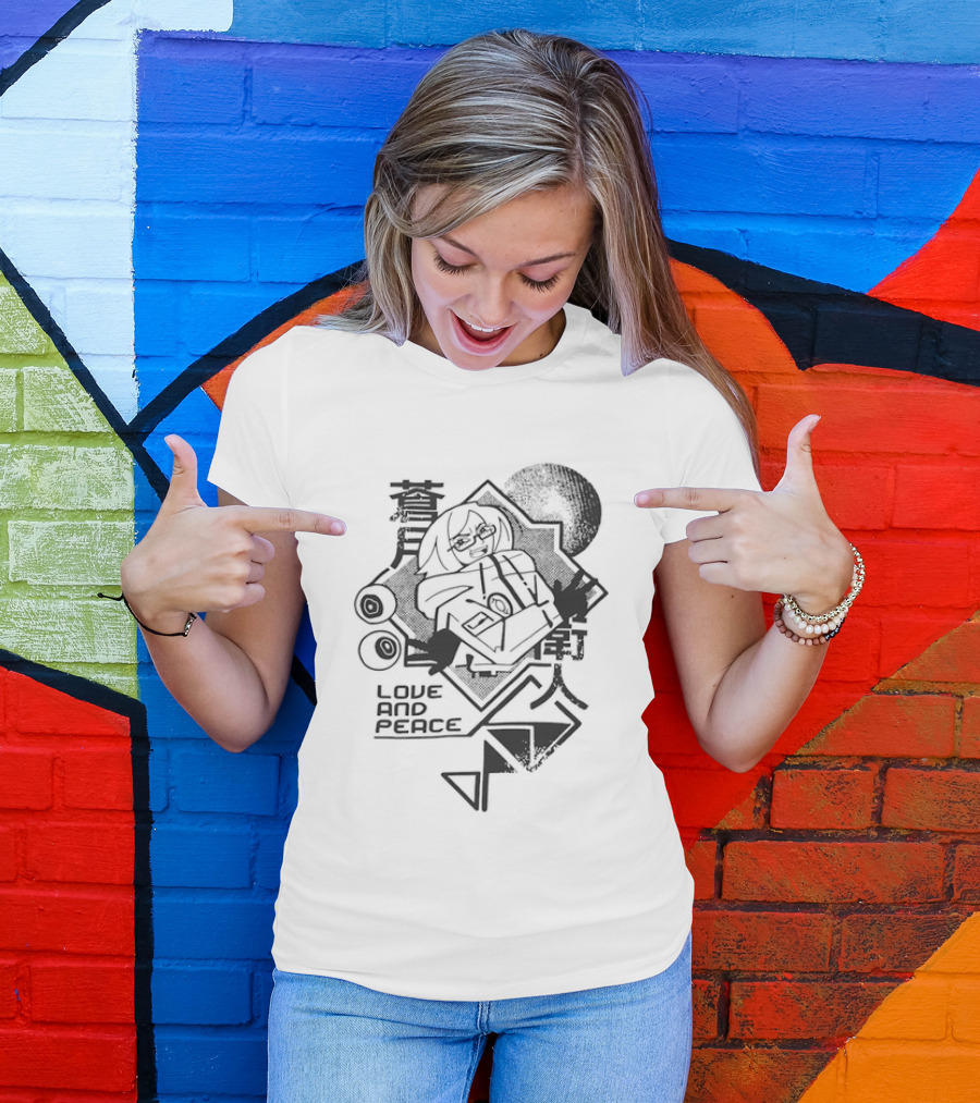 Love And Peace Anime Halftone Mecha Robot T-Shirt