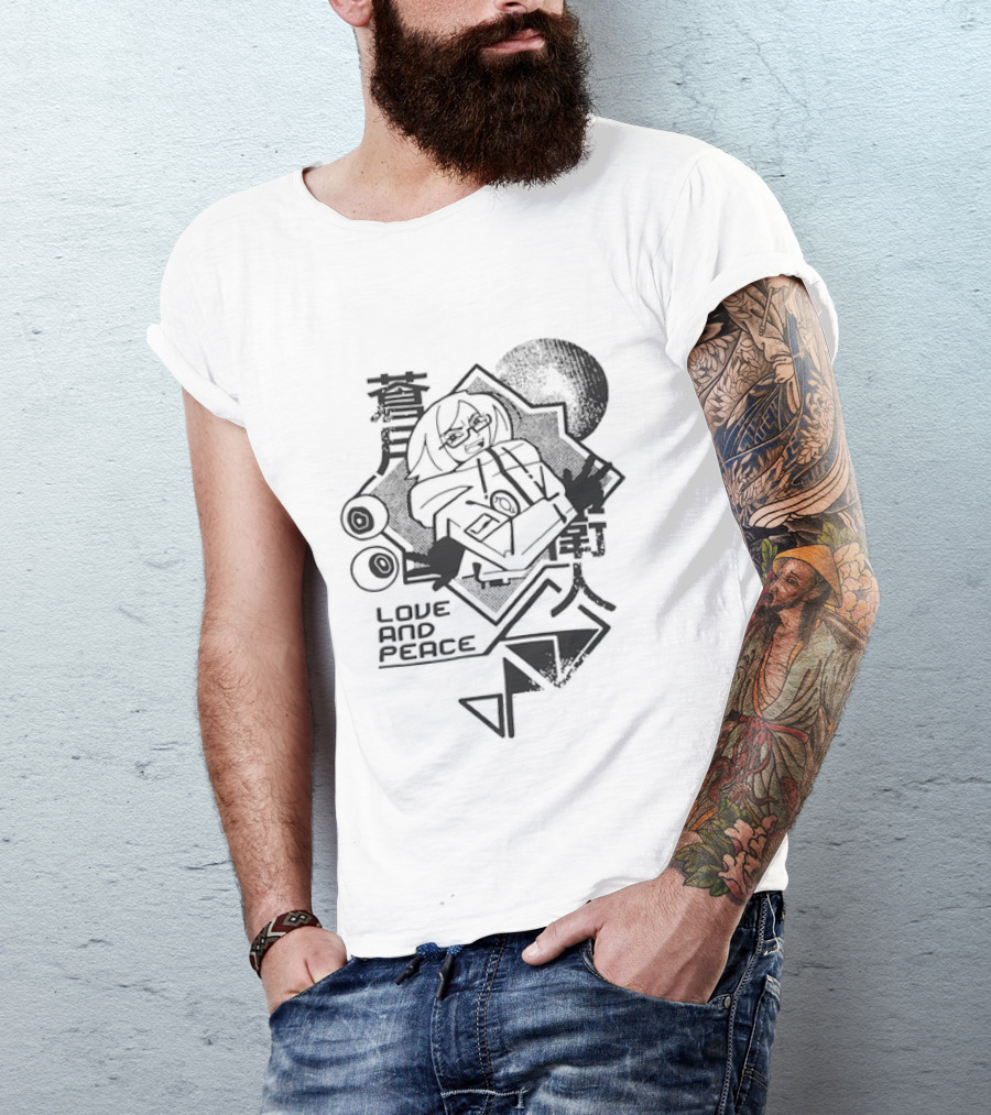 Love And Peace Anime Halftone Mecha Robot T-Shirt